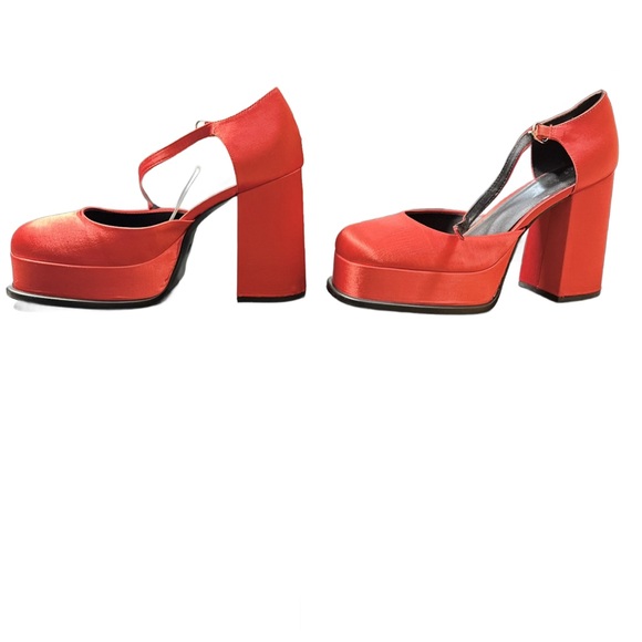 NWT - H&M Red Satin High Heeled Shoes - Picture 3 of 5
